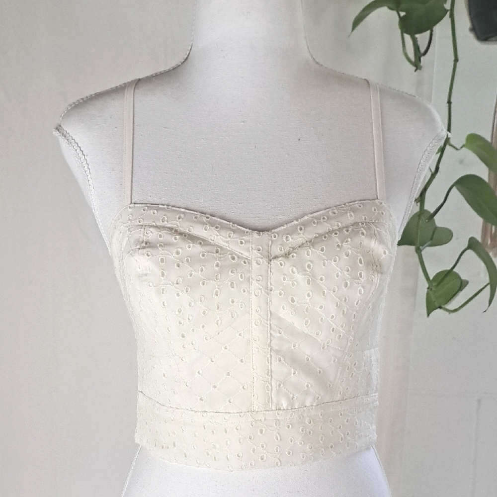 AEO Cream White Eyelet Cotton Camisole Corset Crop Top SzXS